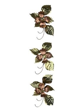 Vintage Homco Brass Copper Metal Flowers and Leaves Mid Century Wall Art Pieces